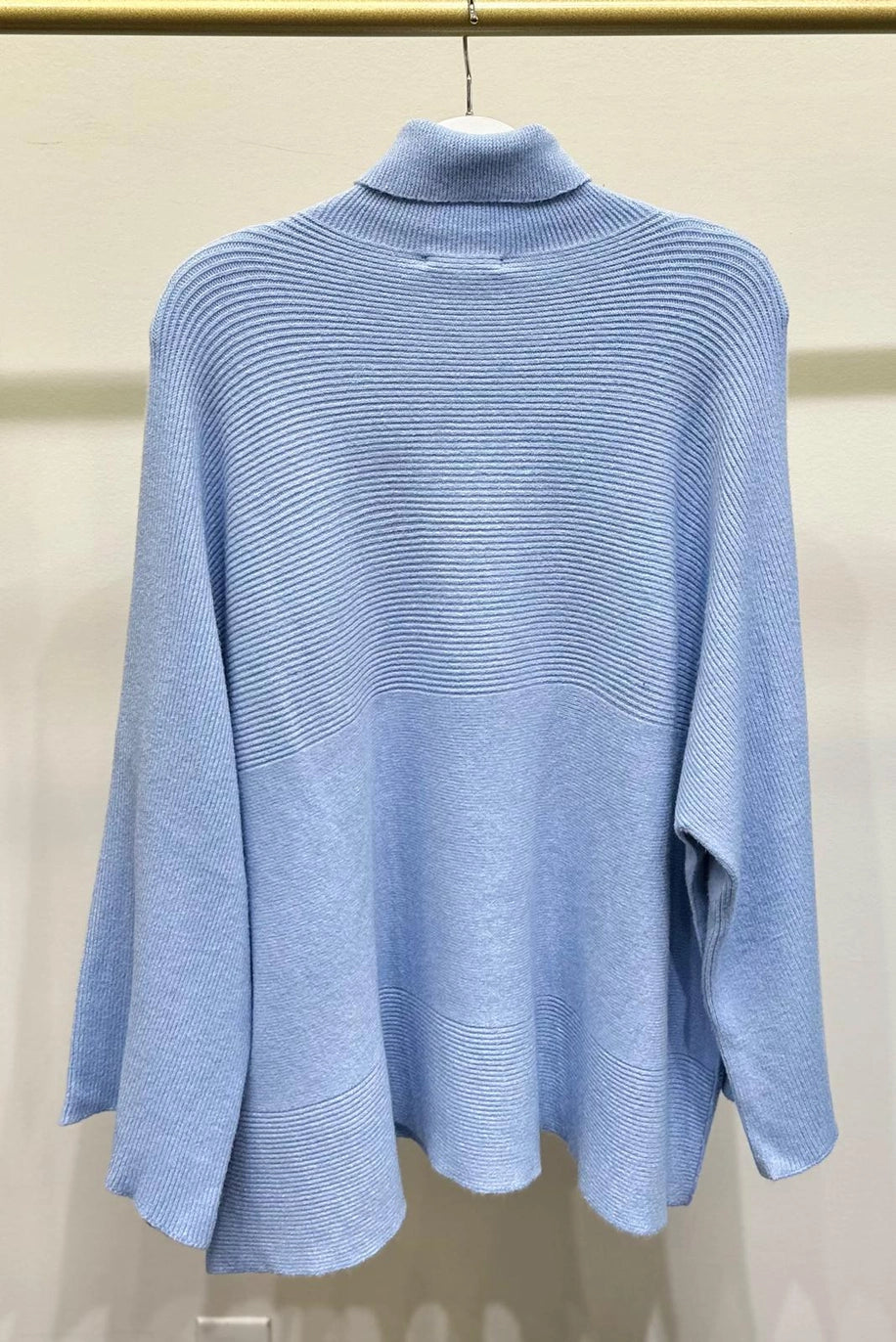 RELAXED WIDE SLEEVE TURTLENECK SWEATER-SKY BLUE
