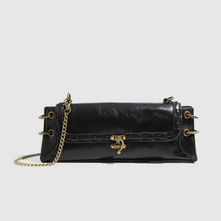 BRONZE LOCK CHAIN BAG-BLACK