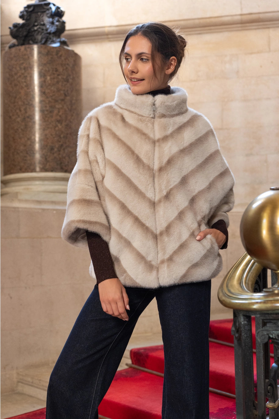 COPENHAGEN FAUX FUR CAPE JACKET-BEIGE