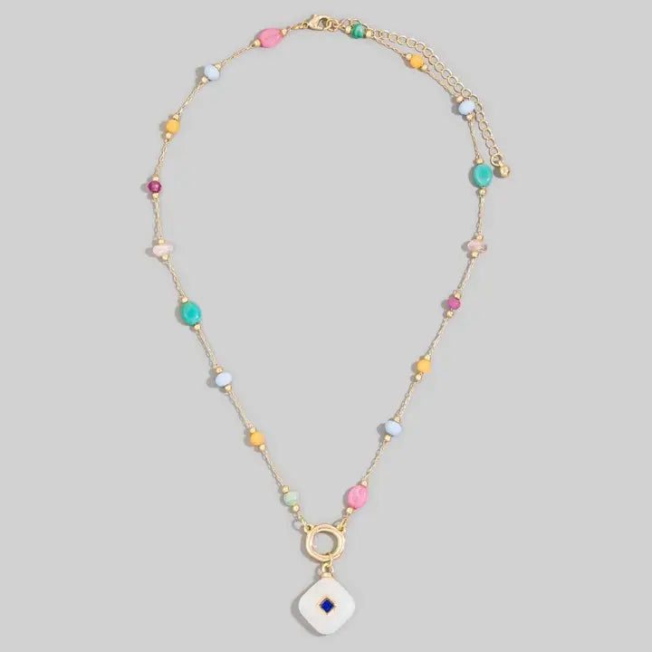 MULTICOLOR STONE PENDANT NECKLACE-GOLD/MULTI