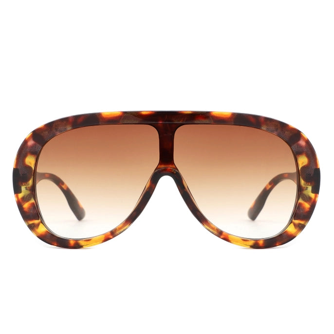 OVERSIZED BOLD AVIATOR RETRO ROUND SUNGLASSES-TORTOISE