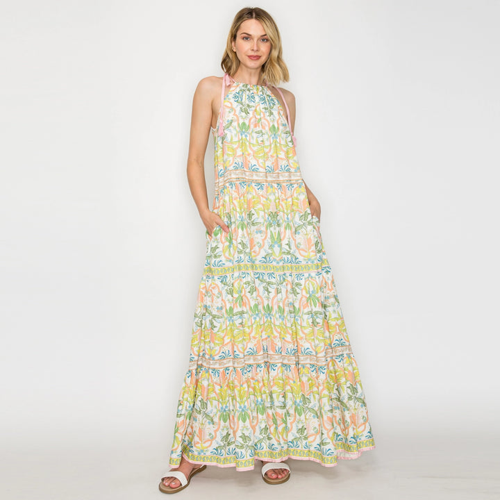JUNGLE PRINT MAXI DRESS-LEMON YELLOW