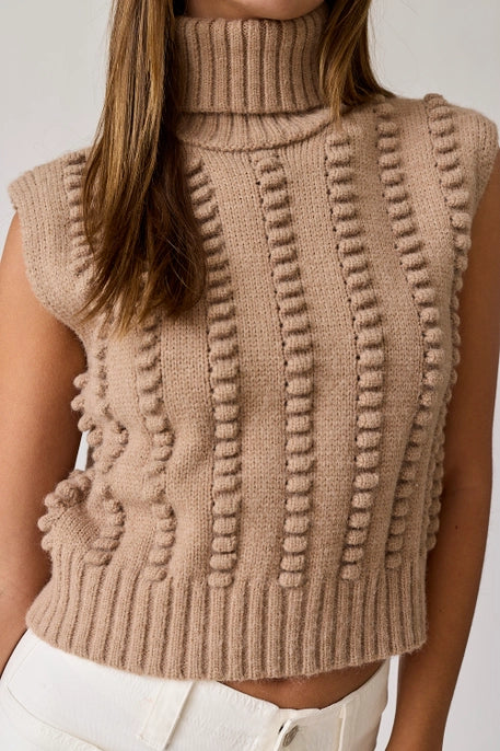 WILLOW TURTLE NECK TEXTURED KNIT VEST-TAUPE