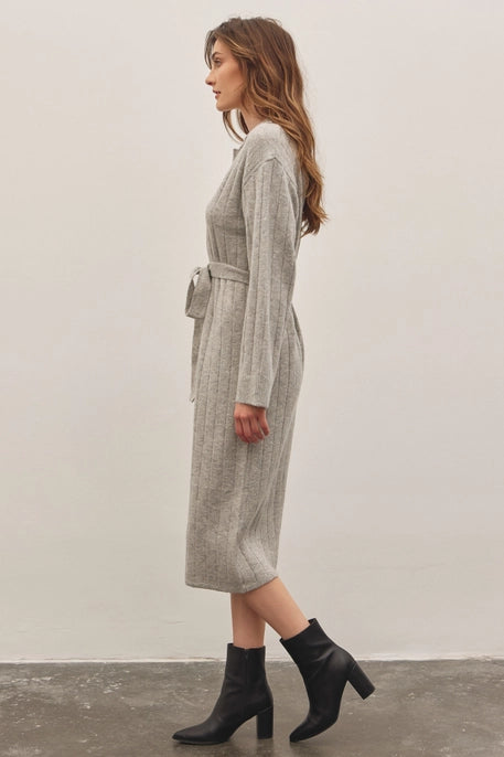 RIBBED SWEATER MIDI DRESS-HEATHER GREY