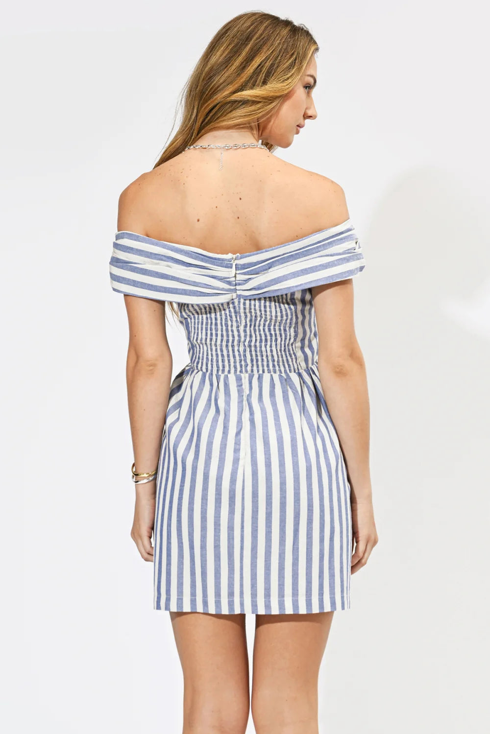 ESTHER STRIPED CRISS CROSS DETAIL MINI DRESS-BLUE/WHITE