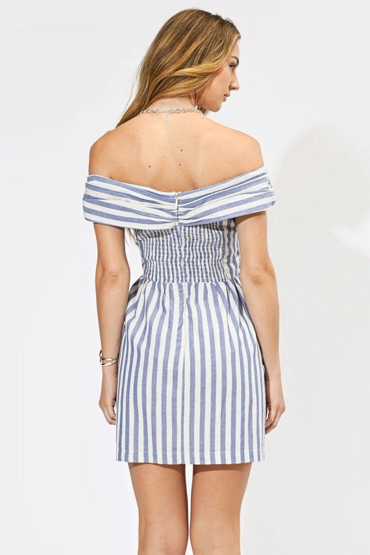 ESTHER STRIPED CRISS CROSS DETAIL MINI DRESS-BLUE/WHITE