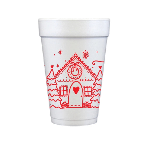 GINGERBREAD CHRISTMAS FOAM CUPS-RED