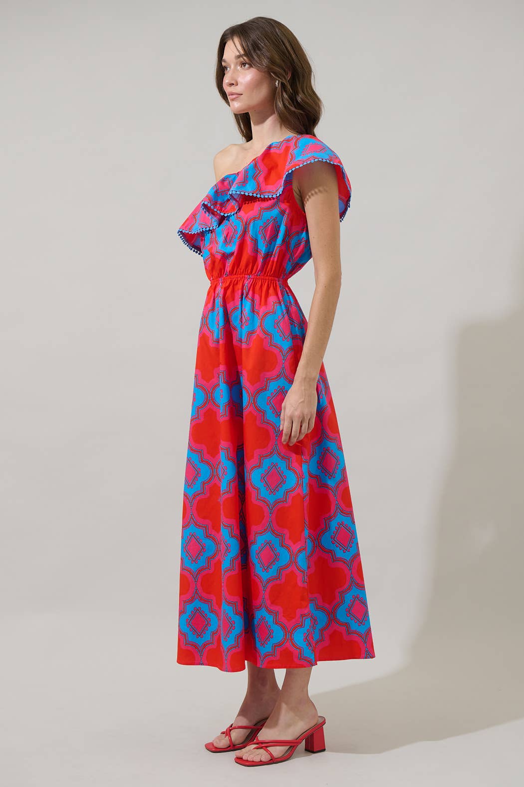 MIX MEDIA SURAYA ONE SHOULDER MAXI DRESS-RED/BLUE/FLORA