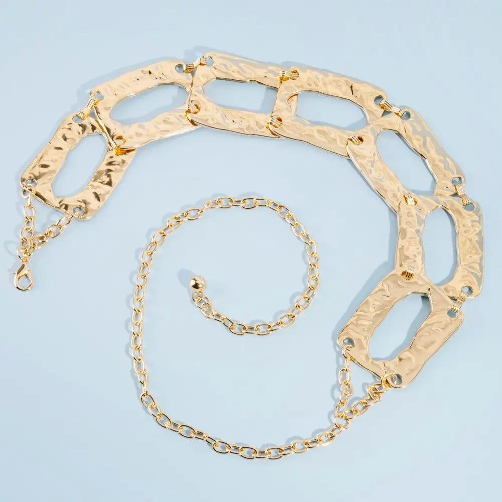 HAMMERED RECTANGLE CHAIN LINK BELT-GOLD