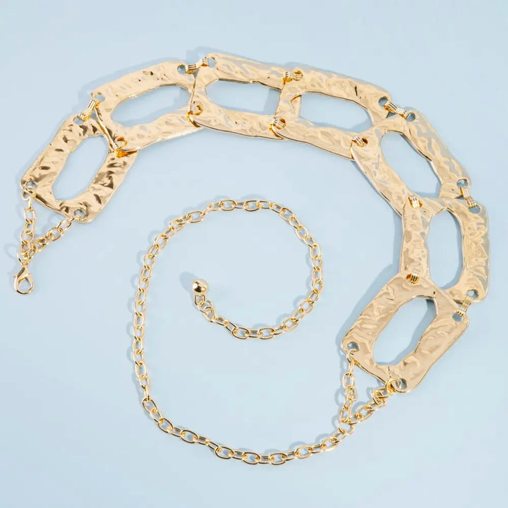 HAMMERED RECTANGLE CHAIN LINK BELT-GOLD