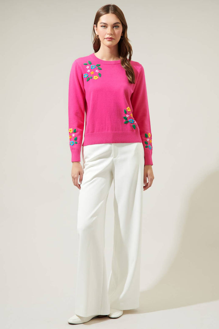 DANDY BOUQUET CREW NECK SWEATER-FUCSHIA