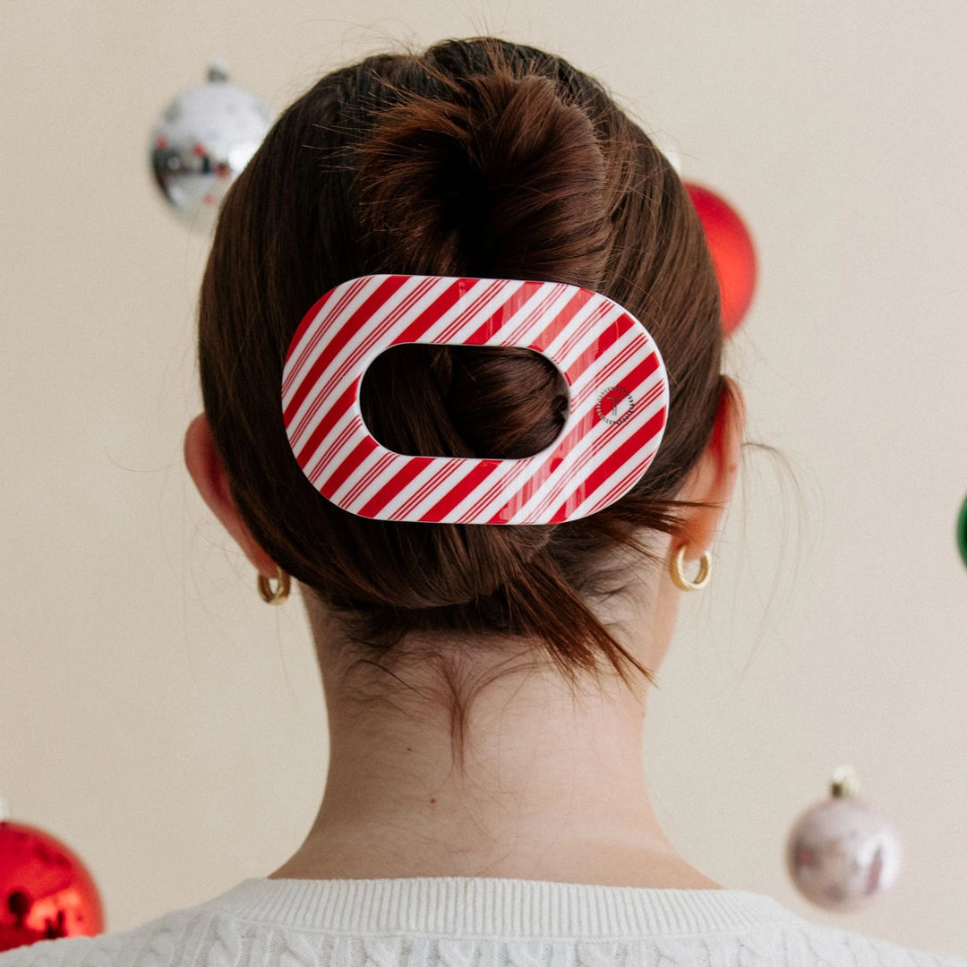 LARGE ROUND FLAT HAIR CLIP-CANDY CANE CRUSH