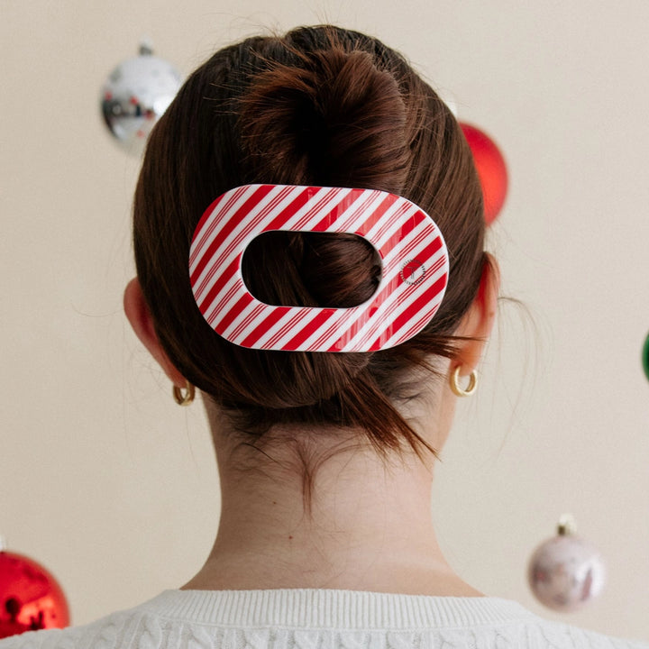 LARGE ROUND FLAT HAIR CLIP-CANDY CANE CRUSH