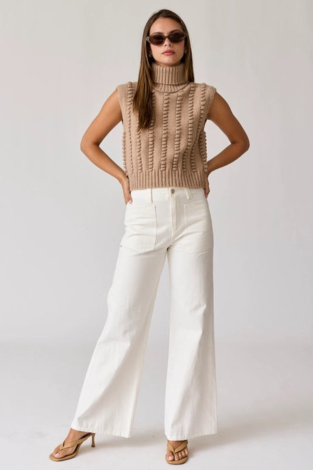 WILLOW TURTLE NECK TEXTURED KNIT VEST-TAUPE