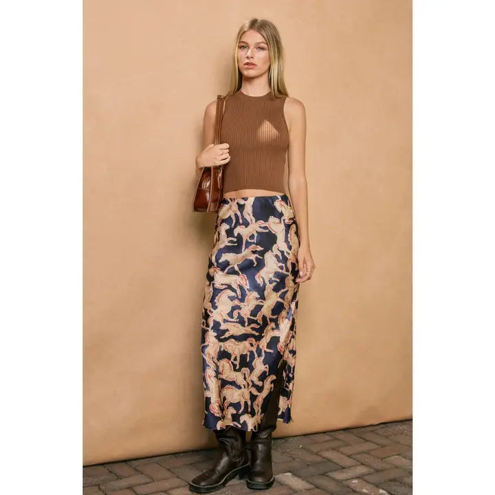 RIVERBEND SATIN MAXI SKIRT-WESTERN NAVY