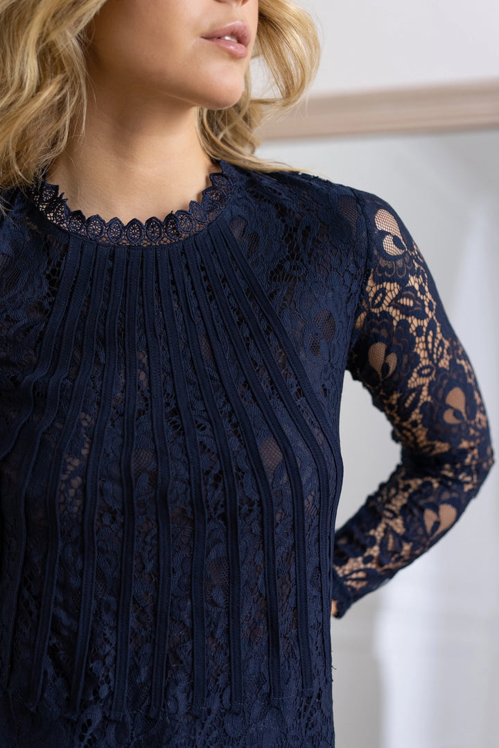 TIFFANY LONG SLEEVE LACE BLOUSE-NAVY