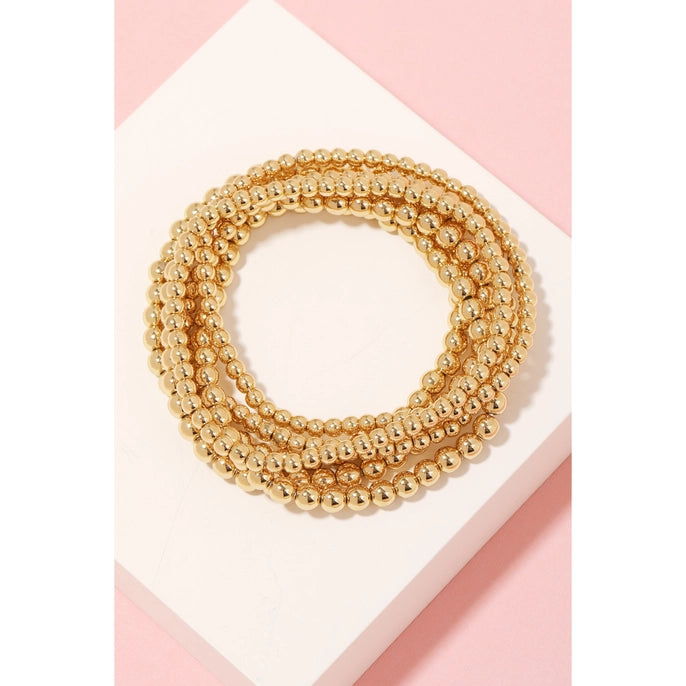 GOLD DIPPED BALL BEAD BRACELET SET-GOLD