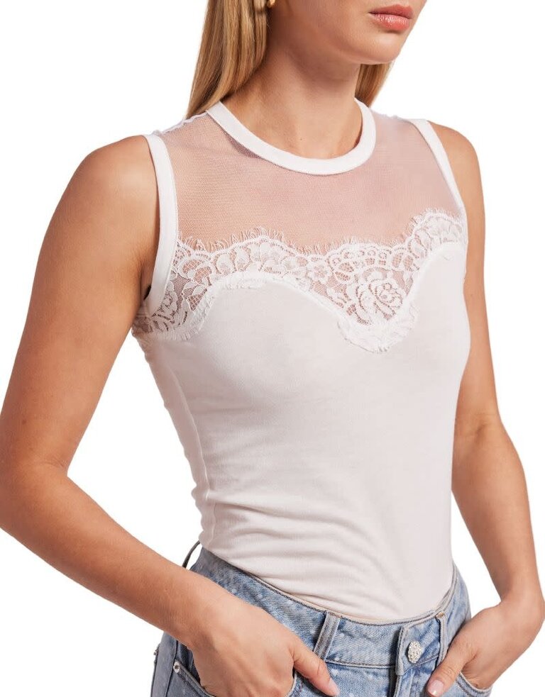 MARILYN LACE COMBO TOP-WHITE