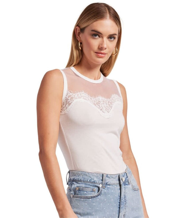 MARILYN LACE COMBO TOP-WHITE
