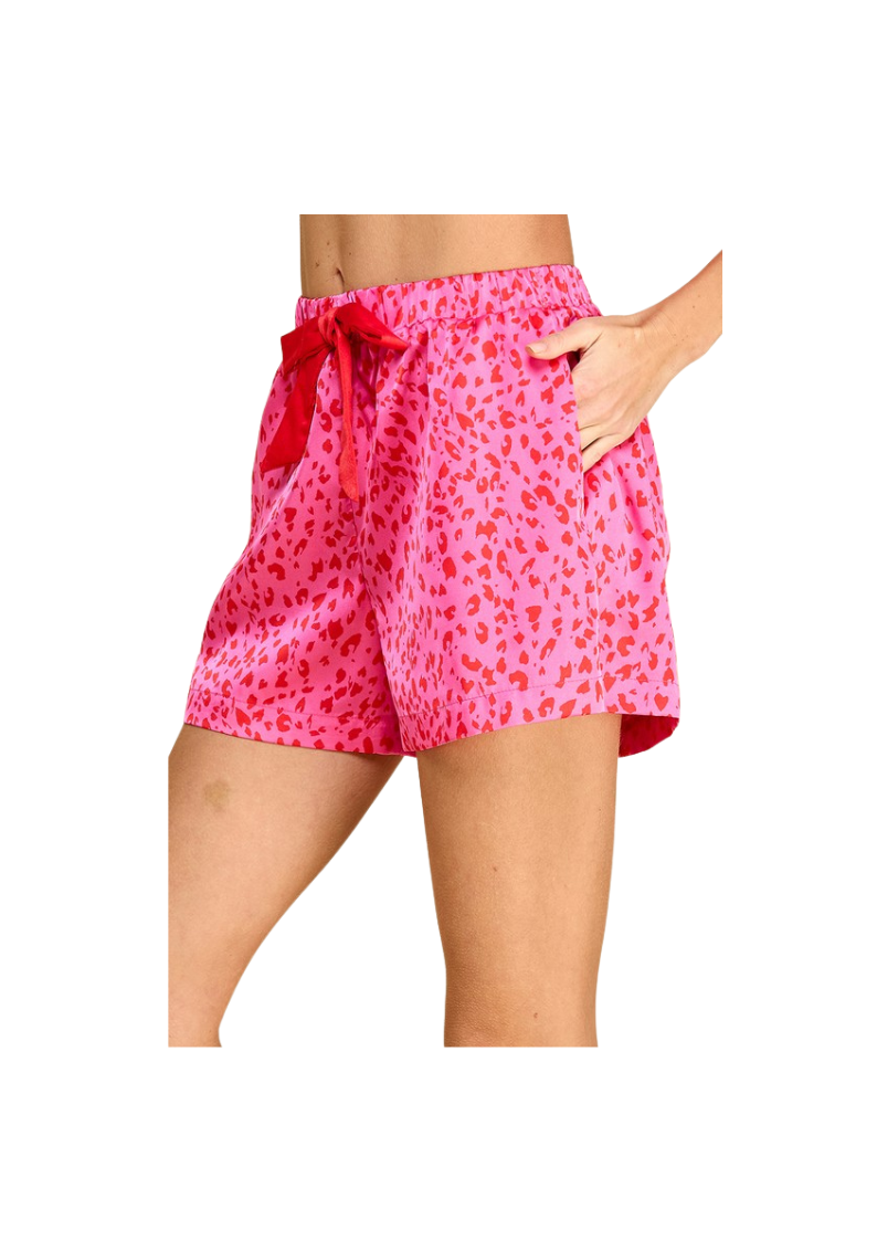 LEOPARD PRINT SATIN PJ SHORT-FUCHSIA