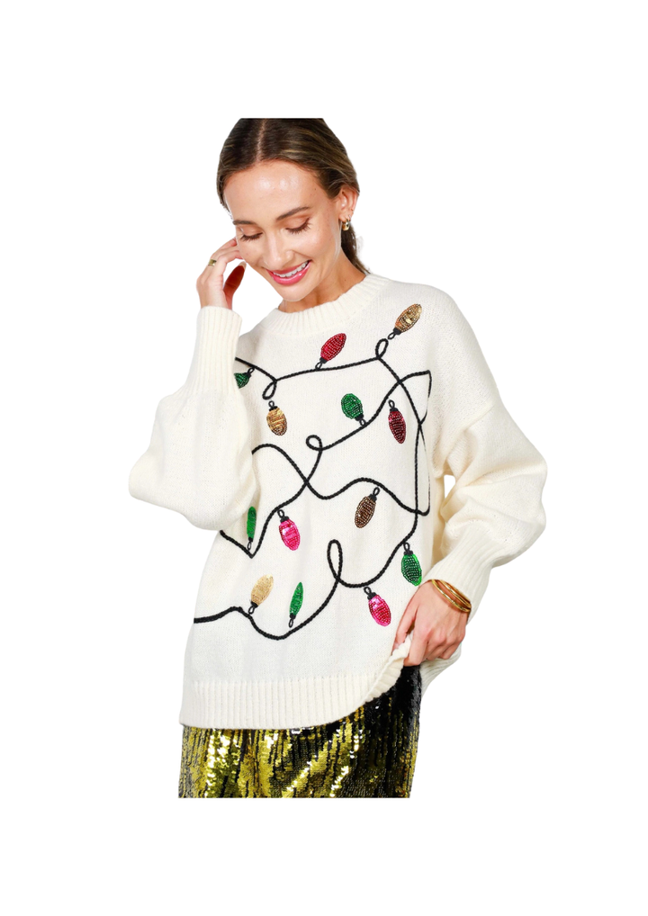 COLORFUL CHRISTMAS LIGHT HOLIDAY SWEATER-CREAM