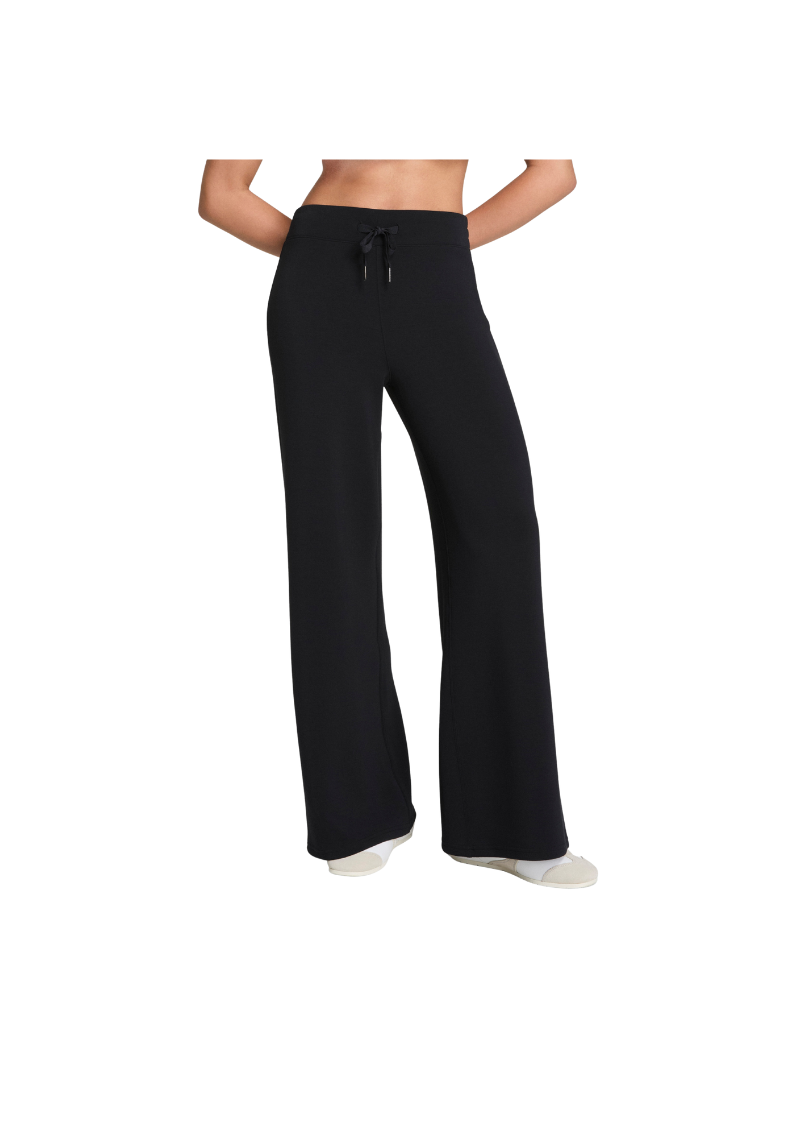 black pull on drawstring waist wide leg athletic pant