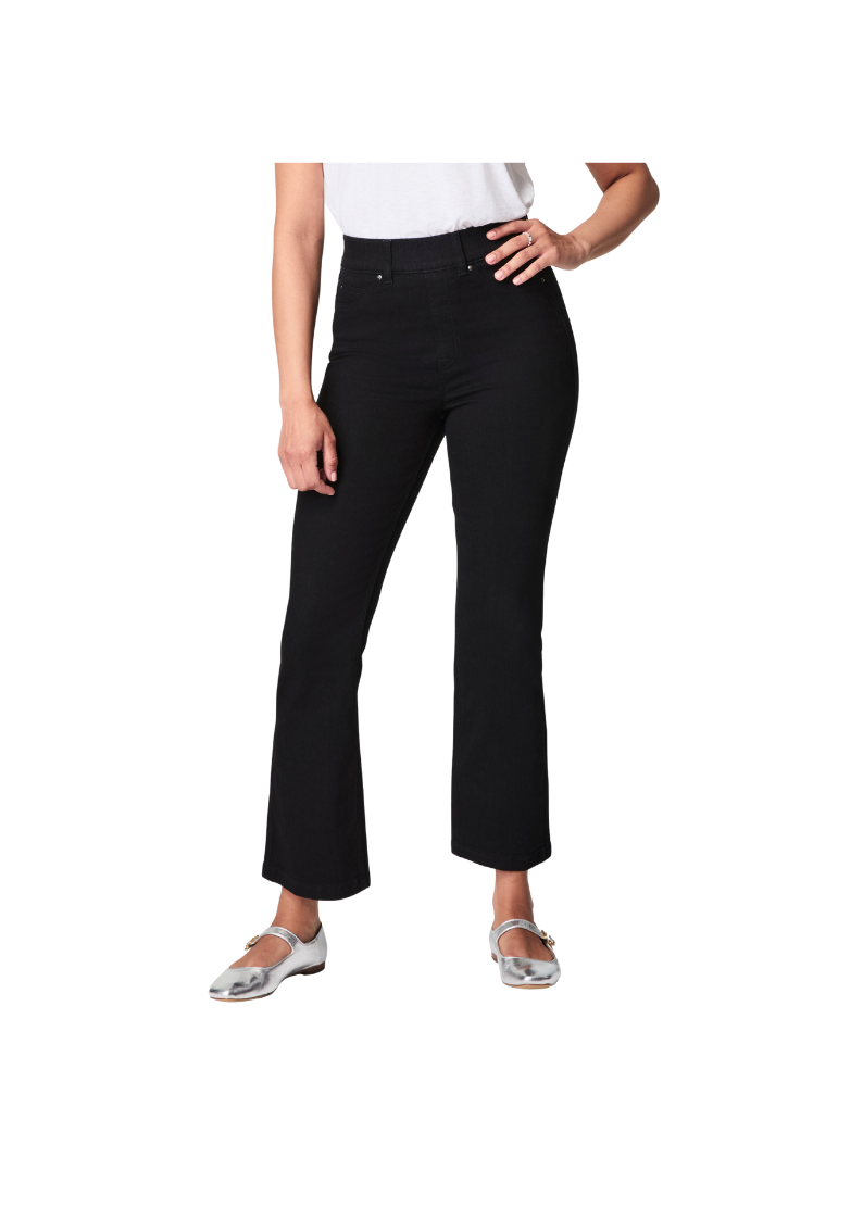 black pull on style denim with kick flare
