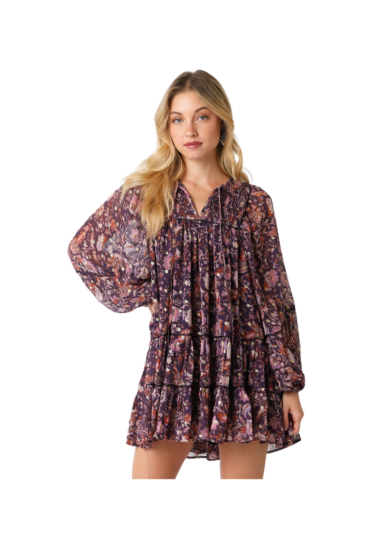 REAGAN DRESS-DK PURPLE/BLUSH