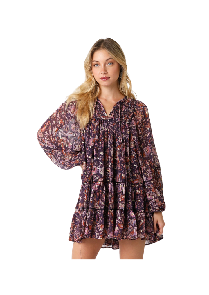 REAGAN DRESS-DK PURPLE/BLUSH