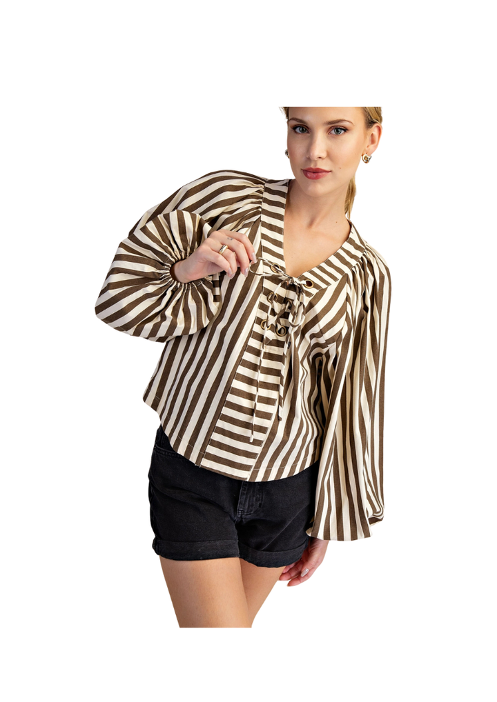 DOLMAN SLEEVE LACE UP-MOCHA