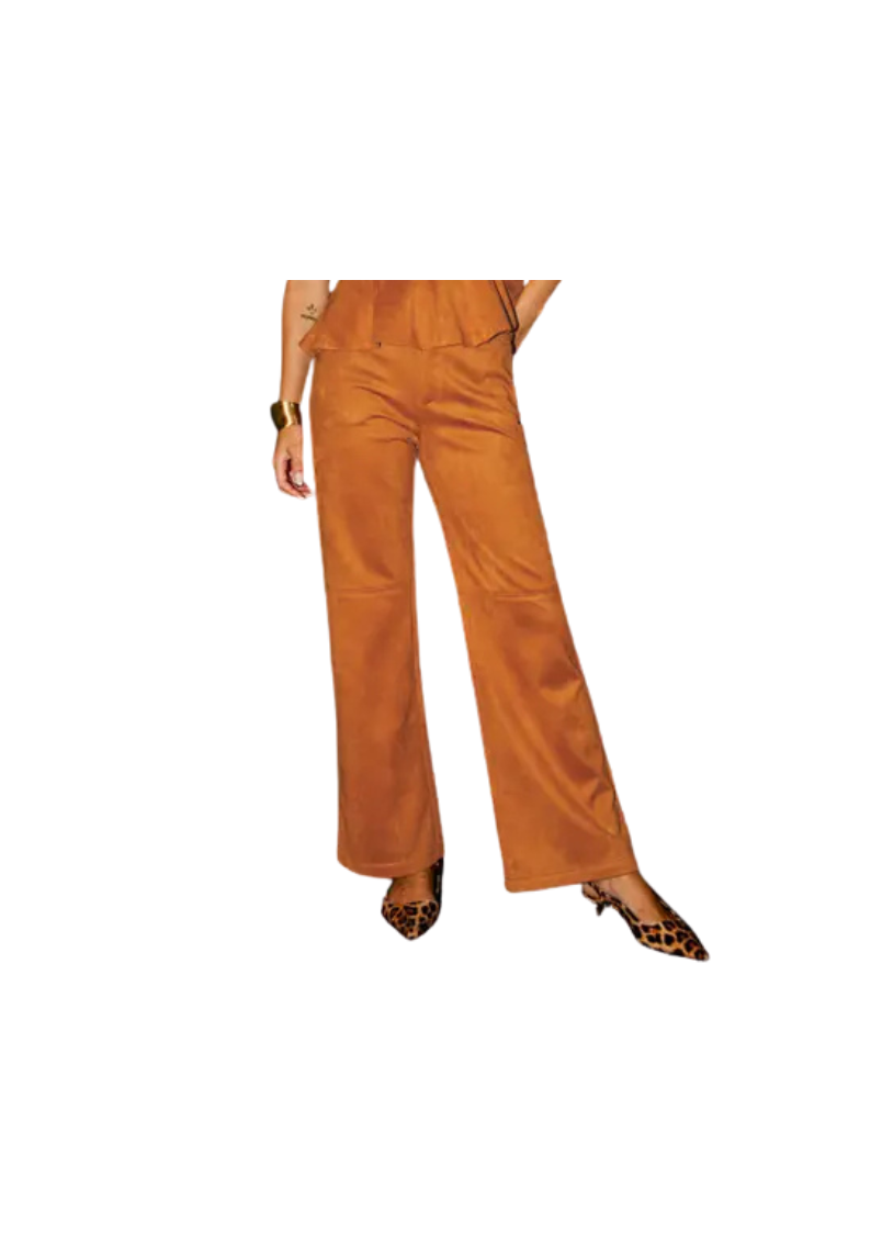 camel faux suede straight leg pant