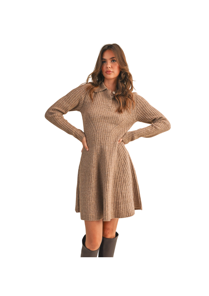 beige ribbed mini dress with long sleeves 