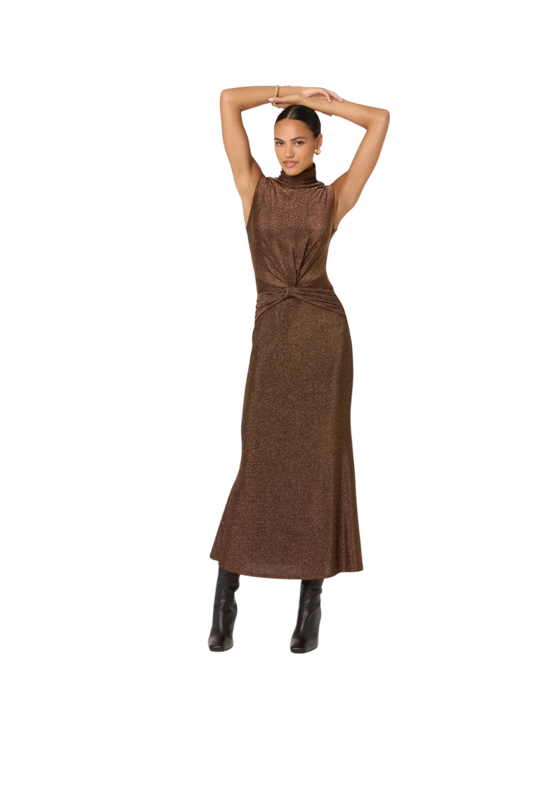 RIANA DRESS-BROWN METALLIC