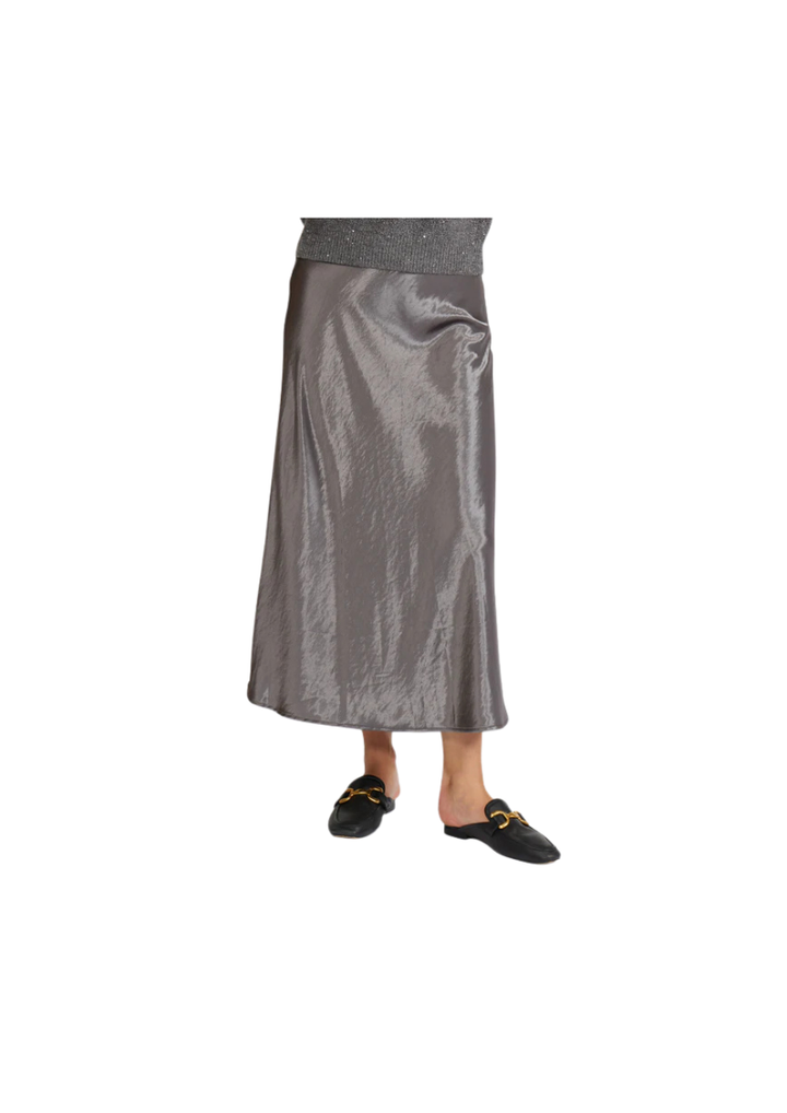 pewter satin midi skirt