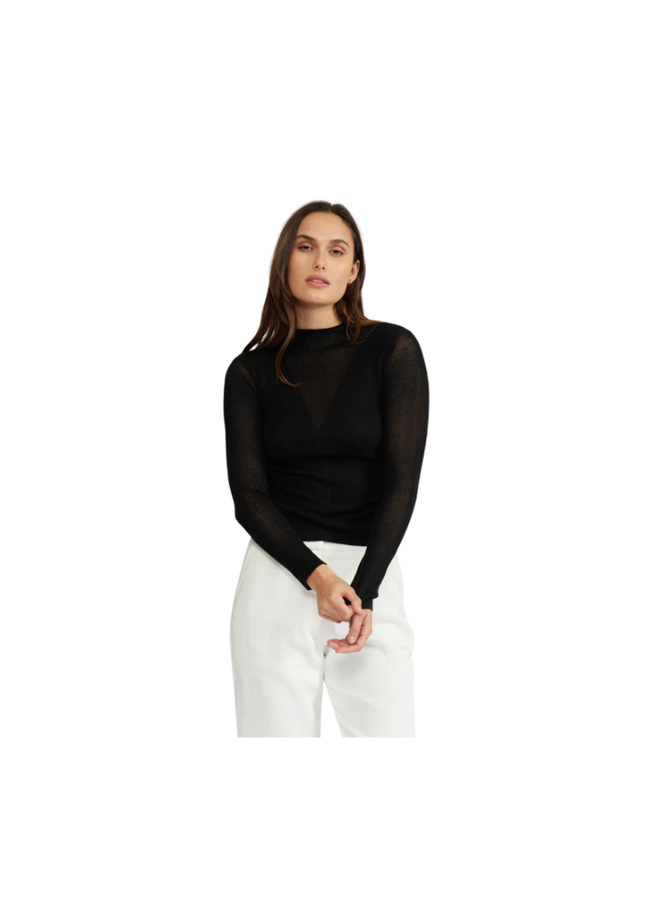 black semi sheer long sleeve top