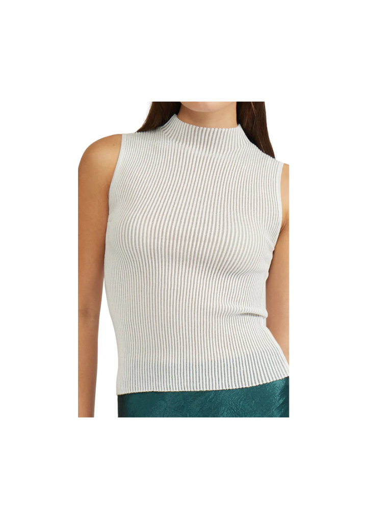 silver metallic ribbed sleeves top with high neck