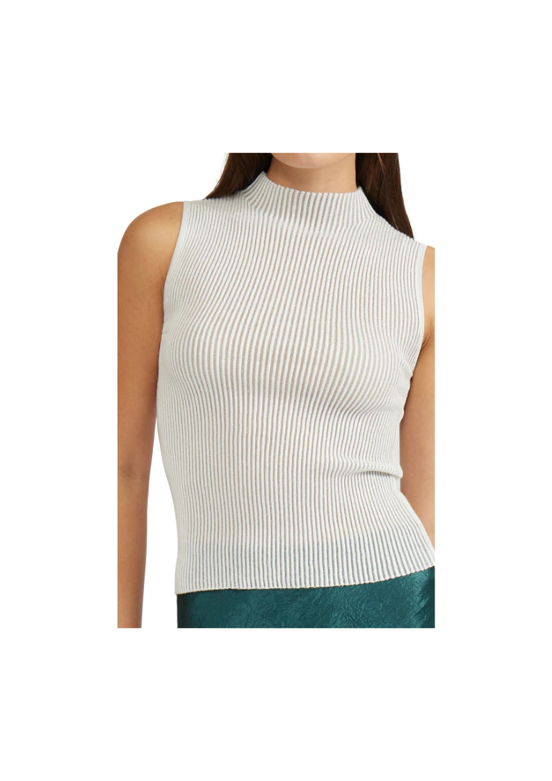 silver metallic ribbed sleeves top with high neck