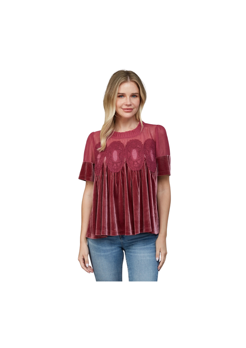LACE DETAIL BABYDOLL TOP-WOODROSE