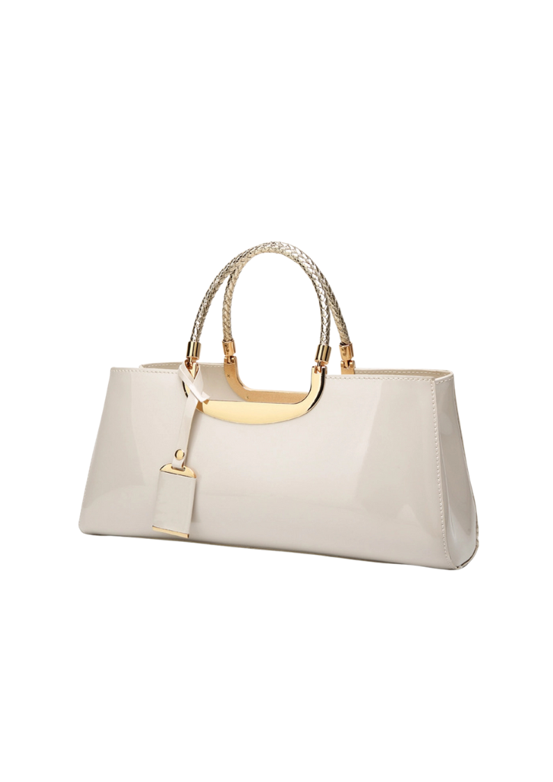 GLOSSY PATENT LEATHER TOTE-WHITE