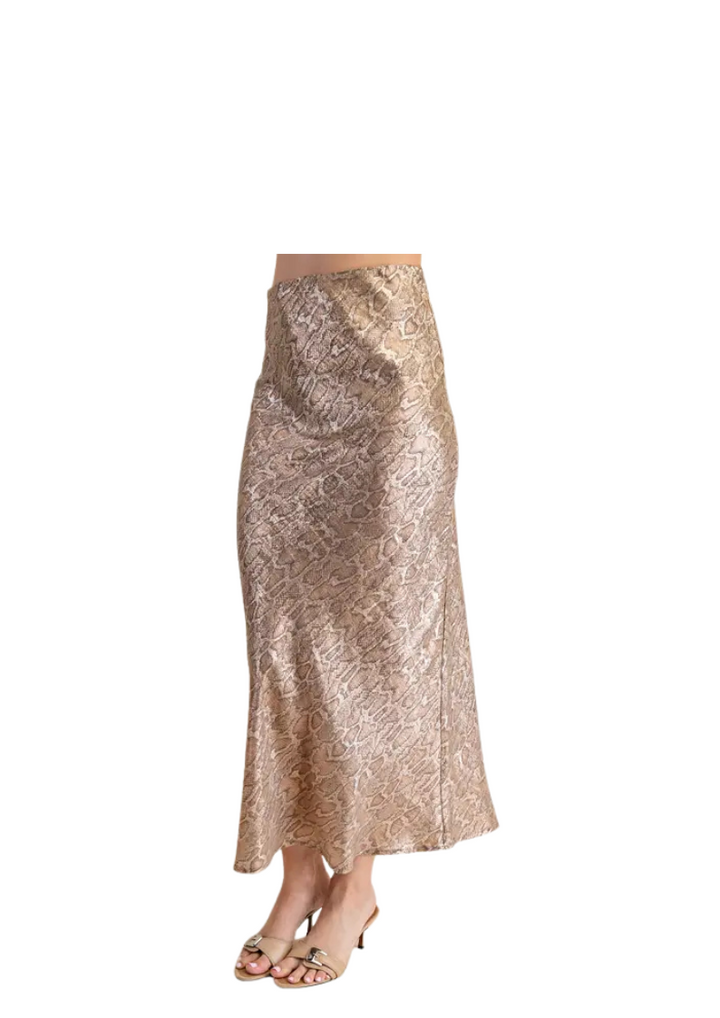 LEOPARD PRINT SATIN MIDI SKIRT-TAUPE