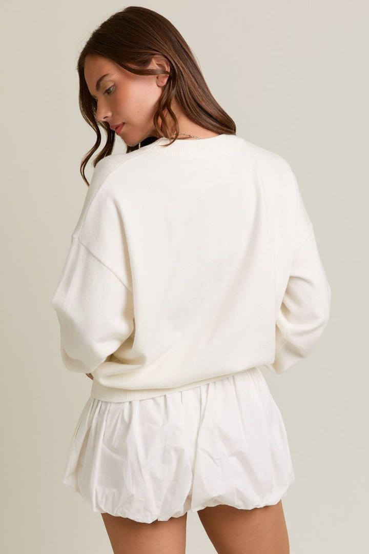 PUPPY GRAPHIC CREW NECK SWEATER-WHITE