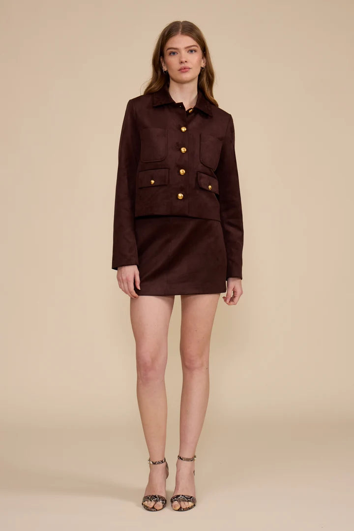 LIAN MINI FAUX SUEDE SKIRT-DARK BROWN