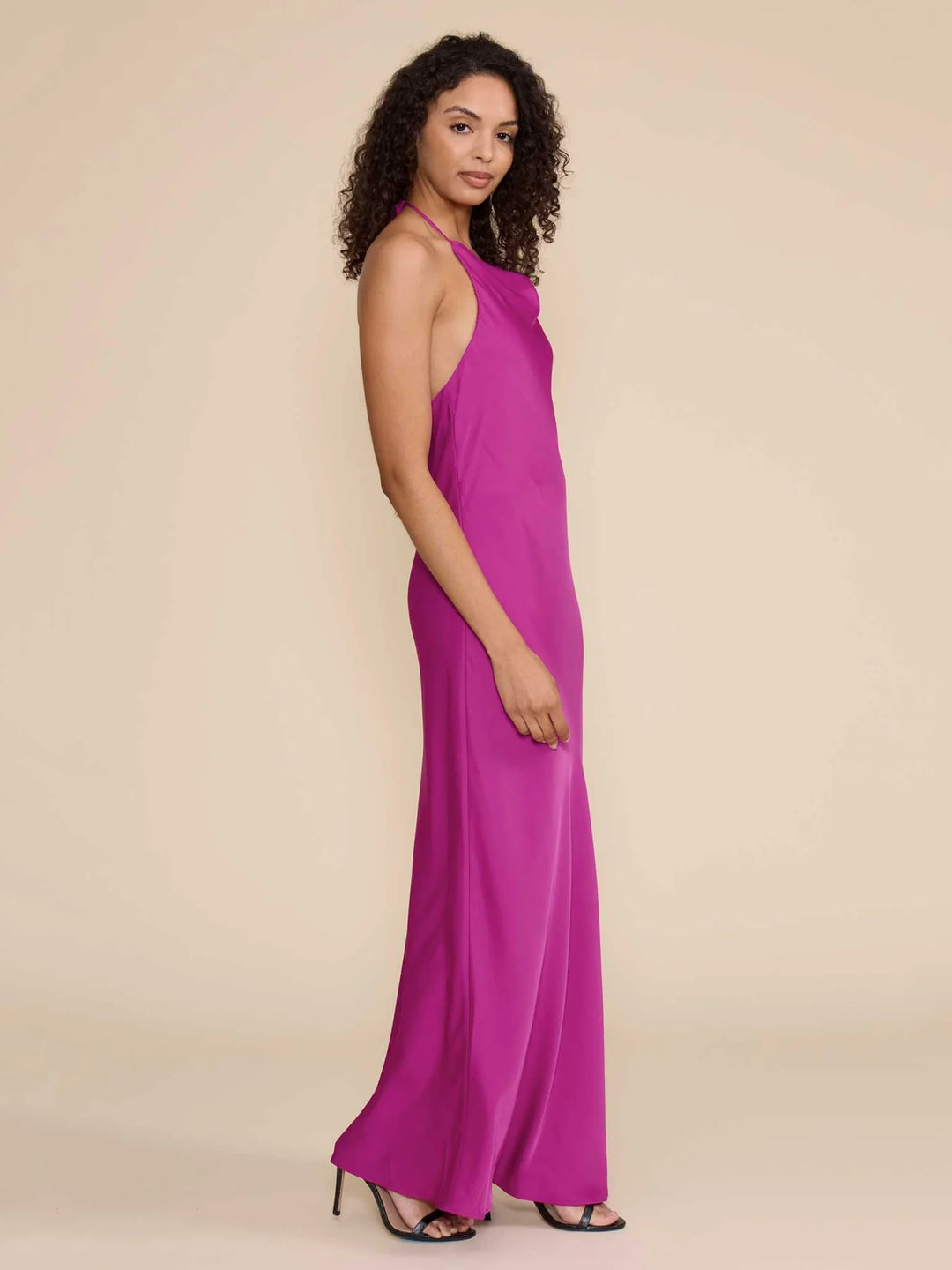 AURORA COWL NECK HALTER DRESS-MAGENTA