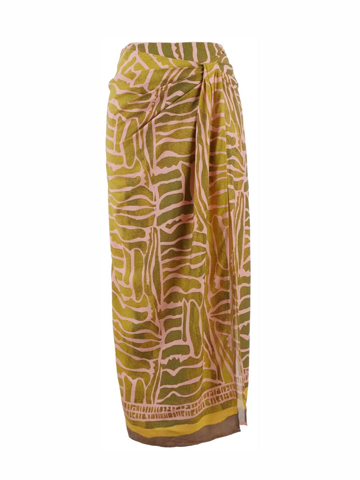 LARA FAUX WRAP SKIRT-GREEN MULTI