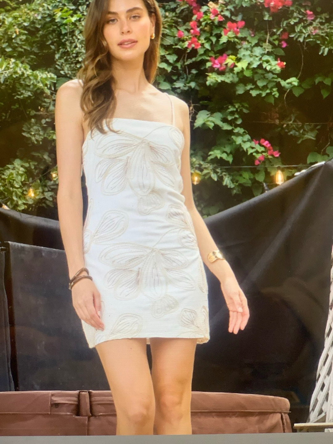 EMBROIDERED DETAIL SELF TIE MINI DRESS-OFF WHITE