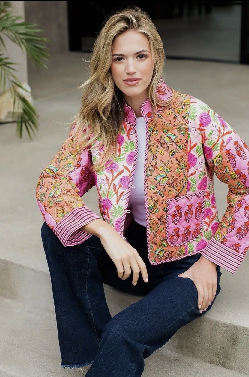 PATCHWORK QUILTED JACKET-PINK