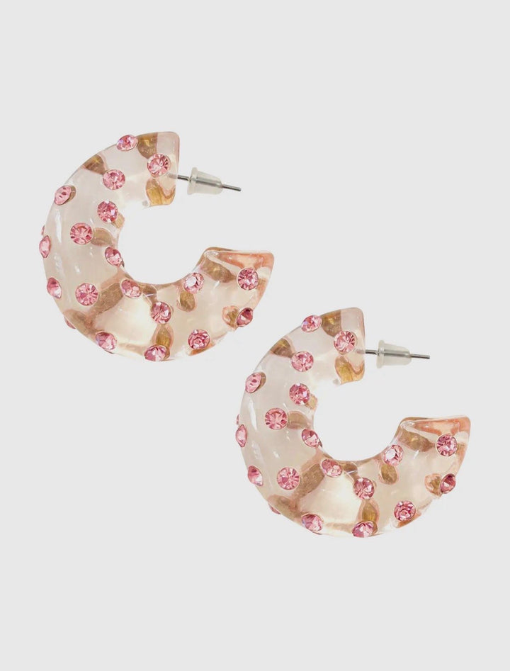 AIDEN GEM HOOP EARRINGS-LIGHT PINK