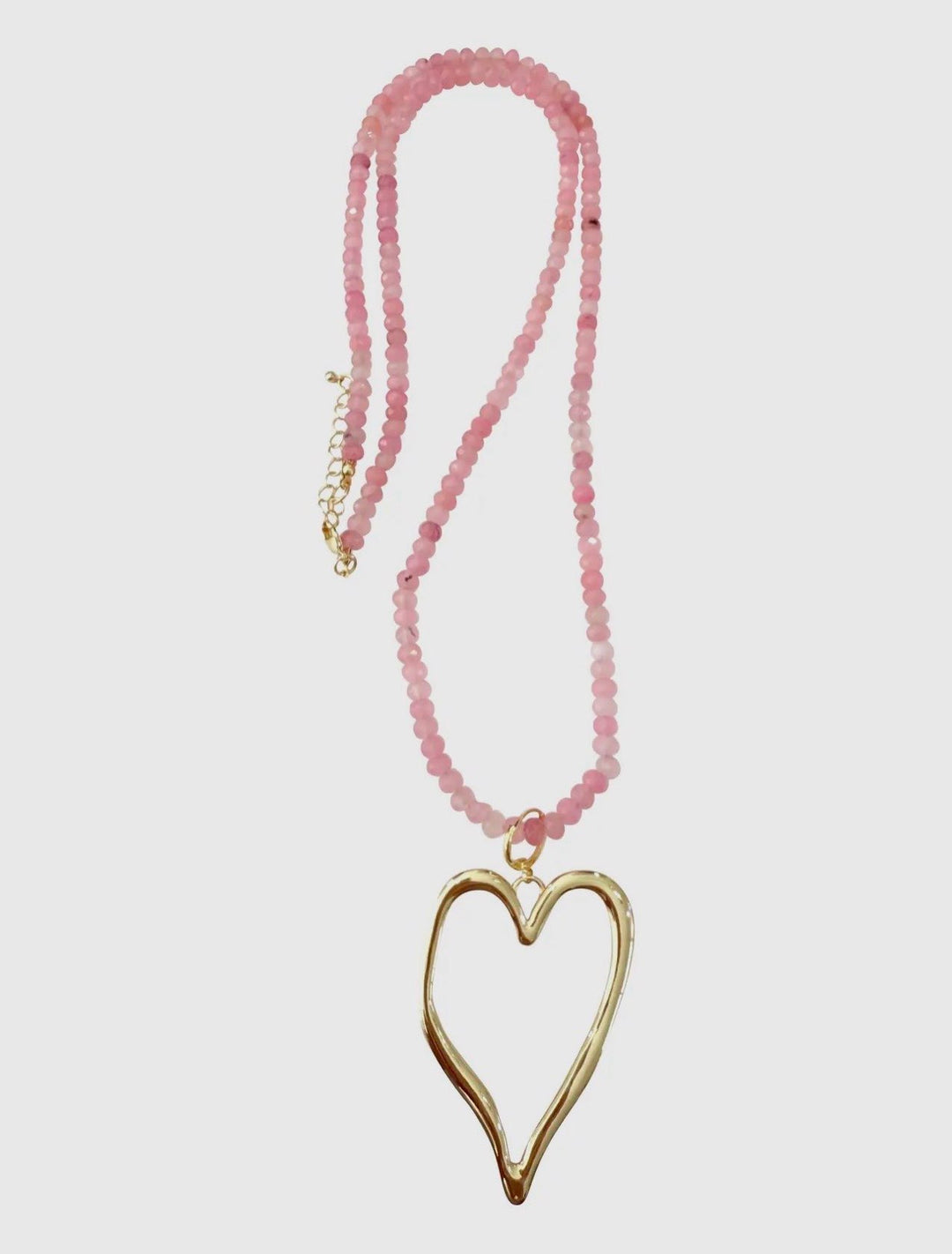 EMMIE PINK BEADED JUMBO HEART NECKLACE