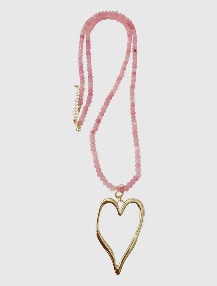 EMMIE PINK BEADED JUMBO HEART NECKLACE