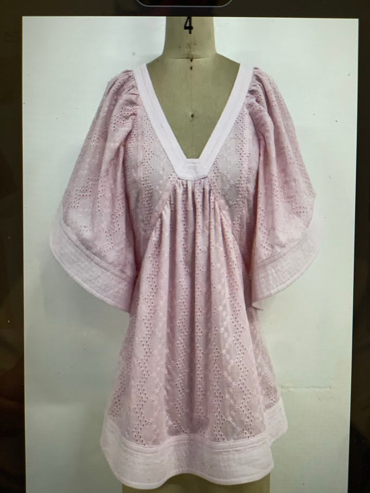 EYELET LACE BLOUSE-PINK